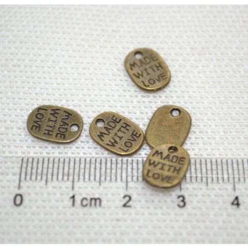 70 pcs Zinc Alloy Antique Bronze Charms Letter made with love metal pendant DIY Jewelry Making 11*8mm S206