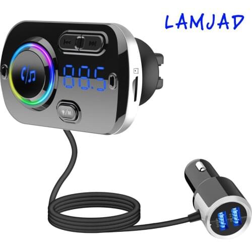 Car MP3 Player Bluetooth FM Transmitter Wireless MP3 Player Dual USB QC3.0 Fast charger Handsfree Colorful atmosphere lights