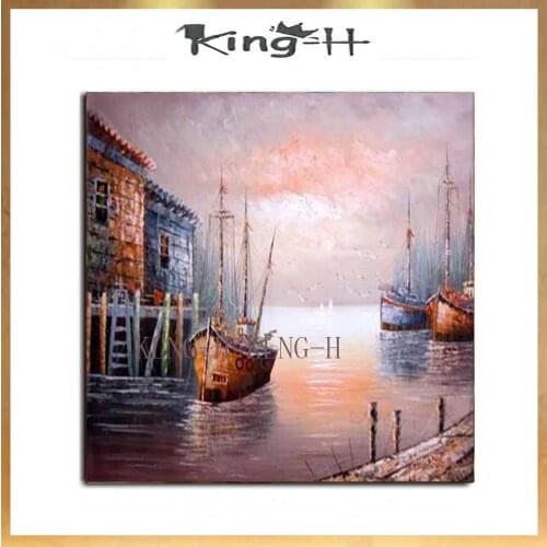 Barco pintura al óleo arte de la pared decoración del hogar sala de estar decoración de la pared pintado a mano gran lienzo arte