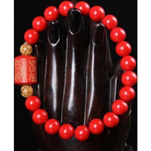 Ethnic Style Natural Cinnabar Bracelet Original Handmade Raw Ore Chinese Red Cinnabar Heart Sutra Beads Bracelet