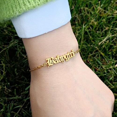 Old English Letter Babygirl Bracelets For Kids Baby Girls Gold Chain Pulseras Mujer Birthday Gift Girlfriend Jewelry BFF