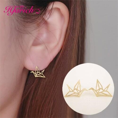 New Stainless Steel Cute Animal Bird Thousand Paper Crane Earrings Women Girls Birthday Christmas Gifts
