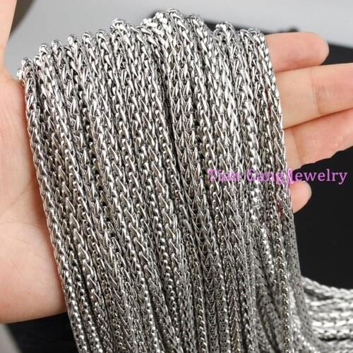 Wholesale 1/5/10 Meter Lots Stainless Steel Silver Color 4mm Round Wheat Braided Chain DIY Bulk Finding
