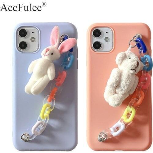 Cartoon Rabbit Pendant Bracelet Case For Apple iPhone 12 mini 11 Pro Max XR XS 6 6S 7 8 Plus SE 2020 Soft TPU Cover With Chain
