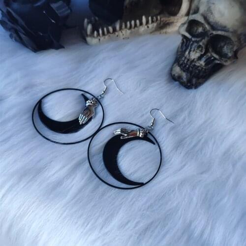 Black Moon and Hand Hoop Earrings Pendant Big Crescent Witchy Gothic Goddess Magic classical original 2020 women gift new