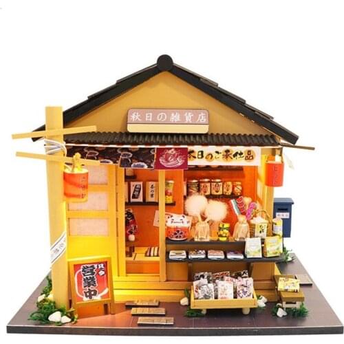 3D Wooden Dollhouse Japanese Style Grocery Store Miniaturas with Furnitures DIY Doll House Kit Toy for Children Brithday Gift