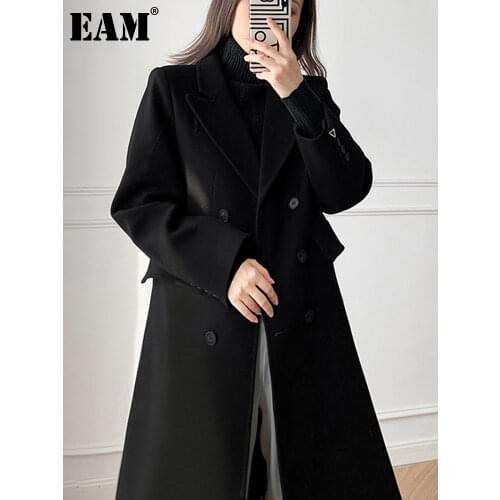 [EAM] Loose Fit Double Breasted Thick Long Woolen Coat Parkas New Long Sleeve Women Fashion Tide Autumn Winter 2021 1DD2914