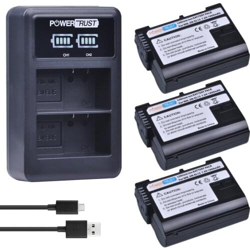 EN-EL15 EN EL15 ENEL15 3PCS Li-ion Battery+LED USB Dual Charger for Nikon D600 D610 D600E D800 D800E D810 D7000 D7100,D7200