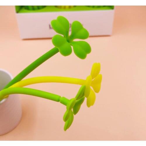 48 pcs/lot Four-leaf clover Gel Pen Cute Silicone 0.5mm Black Ink signature pen School writing Supplies Stationery gift