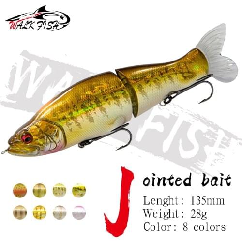 WALK FISH 135MM 28G Jointed Fishing Lures Minnow Wobblers Body With Soft Tail SwimBaits Soft Lure For Pike Bass Fishing Tackle