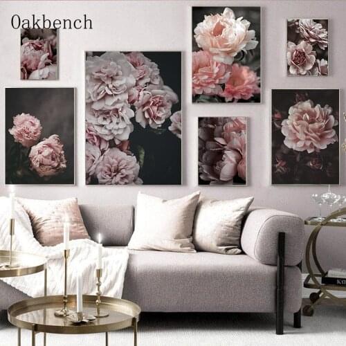 Scandinavian Poster Peony Flower Wall Art Painting Floral Botanical Canvas Print Nordic Wall Pictures For Living Room Decor