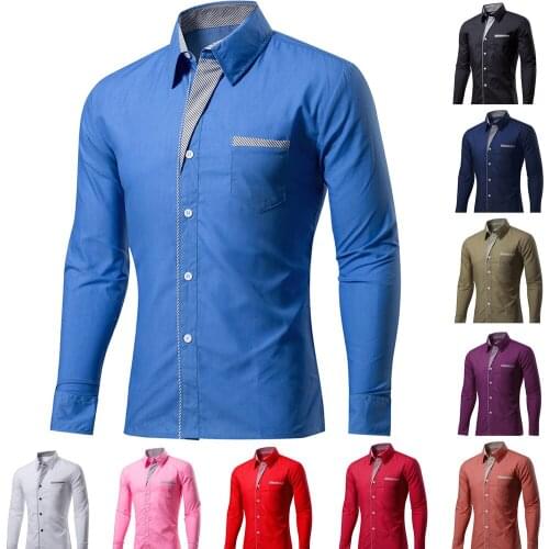 Mens Shirt with Door Towel 20% Cotton Long Sleeve Solid Color Slim Fit Shirt