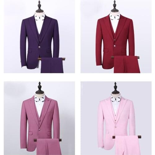 Mens suits Three Pieces Sets Slim Suits Party Champagne Jacket Business Groomsman For Wedding Evening Suit (Blazer+Pants+Vest)