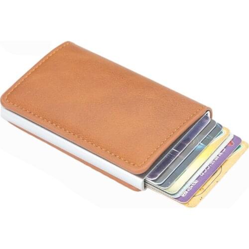 Mens Card Holder Metal Aluminum Shell Anti-degaussing Automatic Bullet Card Type RFID Multi-function Credit Card Holder Wallet