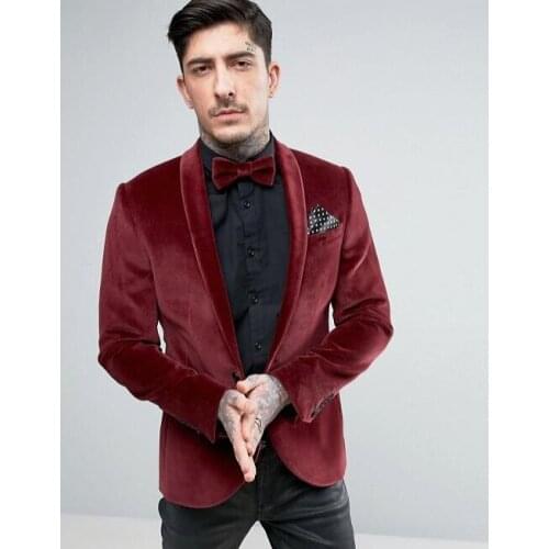 Latest Coat Pant Design Burgundy Shawl Lapel Velvet Men Suit Slim Fit Skinny 2 Piece Suits Tuxedo Tailor Blazer Terno Masculino