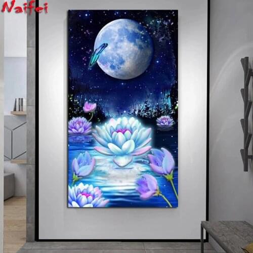 Neon Butterflies With Lotus Diamond Painting White Lotus Flowers 5d Diy Diamond Embroidery Full Square/Round Drill Handicraft