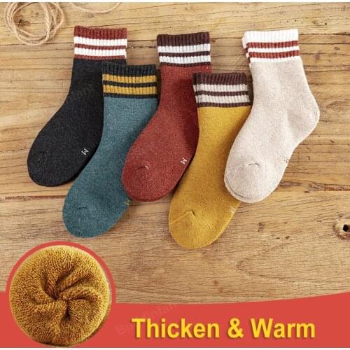 5pairs/lot Winter Children Thick Socks Warm Terry Kids Socks Baby Boy Socks Cotton 1-9 Year Girls Toddler Socks Stripe Cartoon