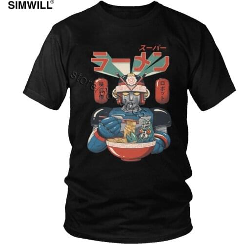 Novelty Japanese Robot T-Shirt Men Breathable Cotton Anime T shirt O Neck Short Sleeves Super Ramen Bot Street Wear Tee Tops