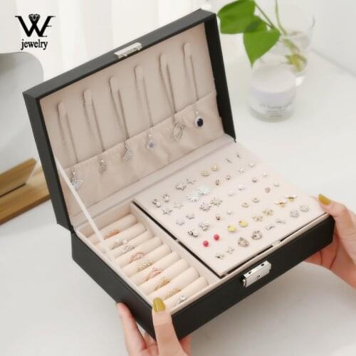WE New High Capacity Jewelry Organizer Portable Jewelry Box Necklace Earrings Rings Jewelry Box Packaging PU Leather Storage
