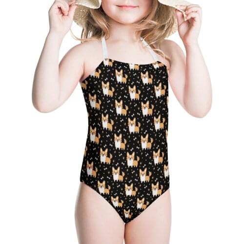 New Arrive Fashion Custom DIY Dog Pet Designed 3D Print Children One-Pieces Halterneck Swimsuit Customer DropShipping