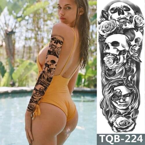 Extra Large Temporary Tattoos Full Arm and Rose Skull Arm Tattoo Sleeves for Men Women
