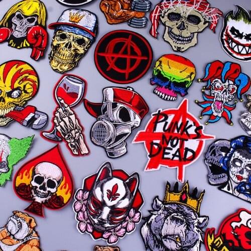 Hippie Punk/Skull Patch Hippie Iron On Patches On Clothes Embroidered Patches For Clothing Embroidery Patch Animals Stickers