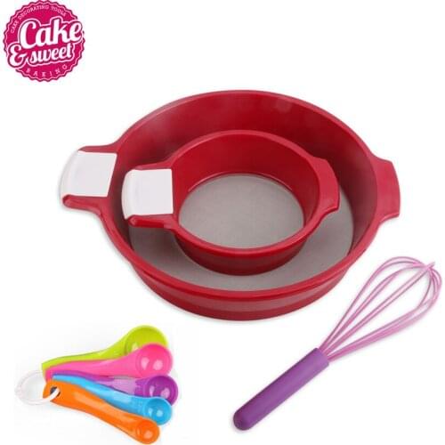 High Quality Stainless Steel Mesh Flour Sifter With Food Grade Plastic Shaker Cup Sugar Filter Baking Pastry Tool Measure Spoon