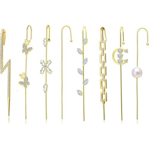 T84A Elegant Women Golden Ear Cuff Wrap Crawler Hook Earrings Ear Wrap Earrings Kit