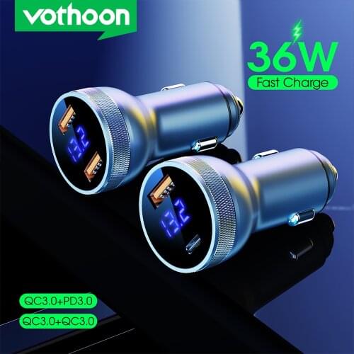 Vothoon USB Car Charger Quick Charge 3.0 Fast Charging Charger For iPhone 12 Samsung Huawei Type C QC PD Mobile Phone Charger