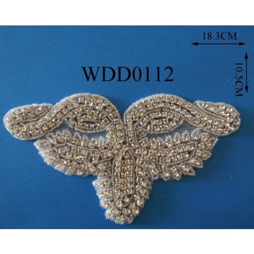 Beaded rhinestone applique patch for wedding evening dress DIY iron on WDD0112