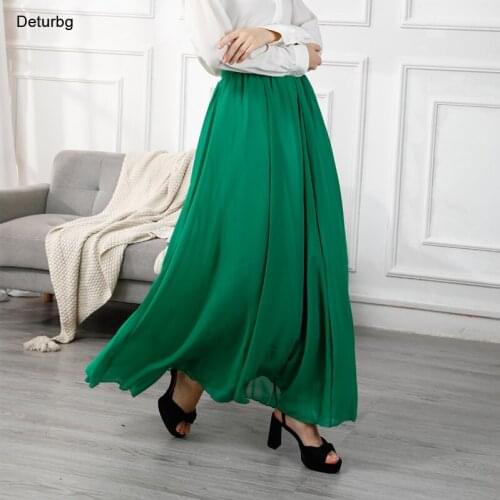 Womens Elegant High Waist Chiffon Skirt Female Boho Style High Waist Flowy Long Maxi Skirts Saias 23 Color 2021 Summer sk907