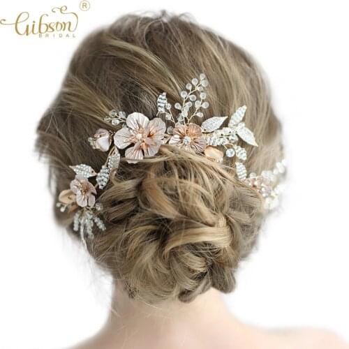Gold Floral Bridal Hair Vine And Bobby Pin Women Hair Ornament Headband Wedding Prom Accessories Headpiece