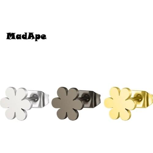 MadApe 1 Pair 2019 Fashion Jewelry Stainless Steel Six Leaves Flower Earrings Women Stud Earrings For Girl Jewelry Gift 3 Color