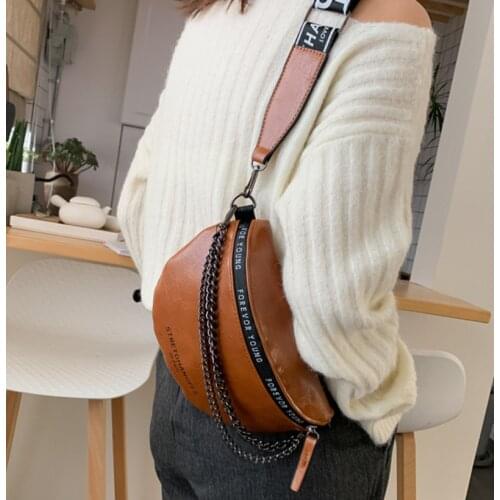 Womens Bags Waist Bag PU leather Metal Double Chain Fashion Satchel Belly Band Belt Bag