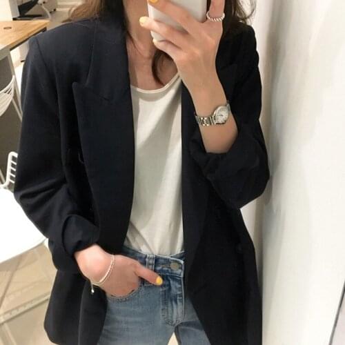 Women Elegant Chic Blazer Women Fashion Casual Blazers Double Breasted Retro Slim Jackets Vintage Office Lady Workwear Cardigan