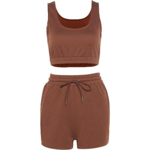 Casual Sportswear Women Athleisure Crop Top Drawstring Shorts Matching Two Piece Sets Solid Summer Womens Tracksuits Outfits