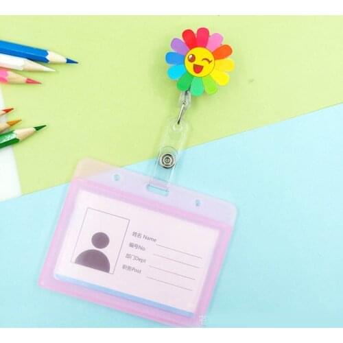 Acrylic Sunflower Badge Scroll Student Nurse Office Reel Character Candy Color Scalable Exhibition Business Card Badge Holder
