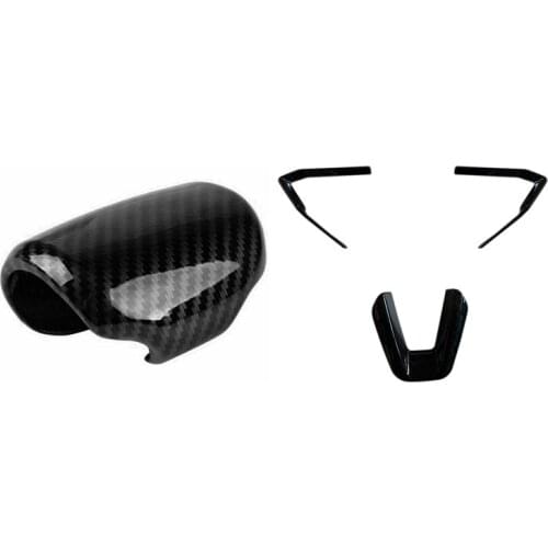 1Pcs Black Carbon Fiber Style Gear Shift Knob Cover Trim & 3Pcs Car Steering Wheel Trim Sequin Overlay Sticker Accessory