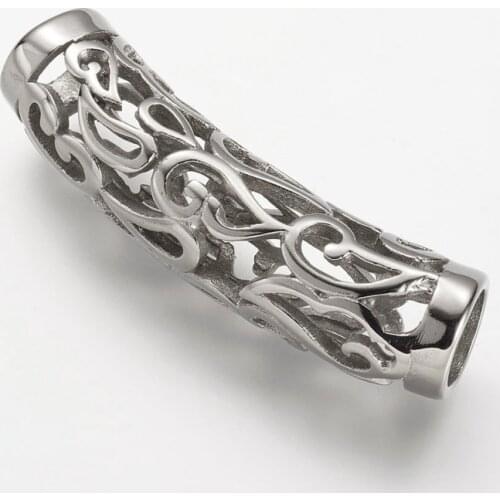 10pcs 304 Stainless Steel Hollow Tube Beads, Stainless Steel Color ,43x11mm, Hole: 8mm F50