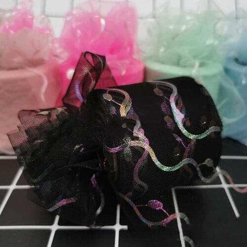 25 yards 60mm bronzing Symphony wave Printed Yarn Organza Ribbons DIY Craft Hair Wear Clothes Dress Sewing Accessories