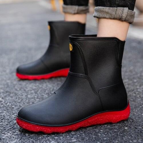 56Rubber Rain Boots for Women Waterproof High Heel Fashion Girls Shoes Ladies Short Ankle PVC Rainboots Non-slip Boots