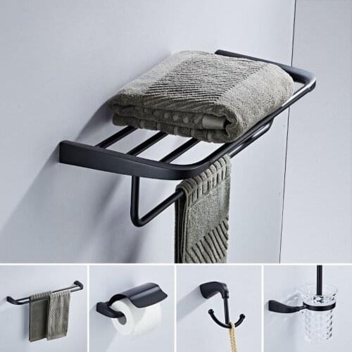 Bathroom Accessories Set Towel Bar Paper Holder Towel Rack Corner Shelf Toilet Brush holder Robe Hooks Black Bathroom Hardware