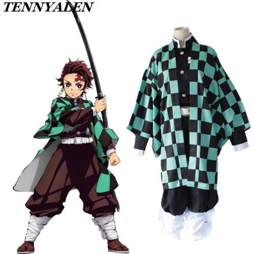 Anime cosplay Demon Slayer Kamado Tanjirou Same style Cosplay Costume Halloween Adult Costume Japanese Kimono Wig Set
