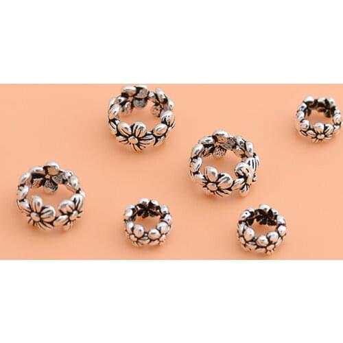 10PCS 925 sterling silver Thai silver retro flower septa crystal bracelet accessories handmade diy material jewelry accessories