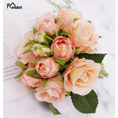 18 Heads Bouquet Artificial Flowers Roses Silk Fake Roses Flores for DIY Home Vase Party Wedding Table Decor Imitation Flowers