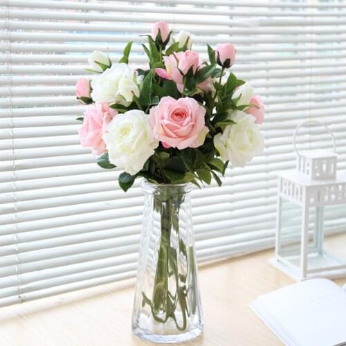 65cm Rose Pink Silk Bouquet Peony Real Touch Artificial Flowers Roses Bud Bride Wedding Home Table Decoration Festival Supplies