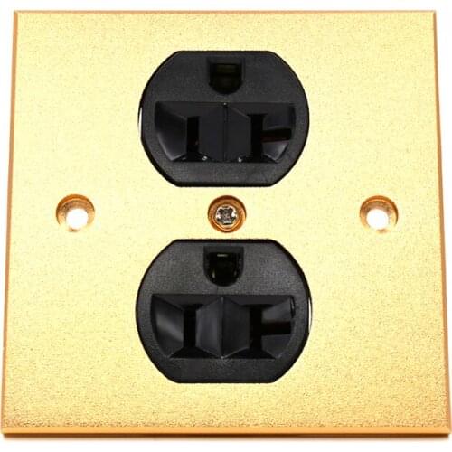 One piece pure alloy Wall Power Audio AV Grade Wall Power Outlet 2 Port black 86mmX86mm wall power sock with gold