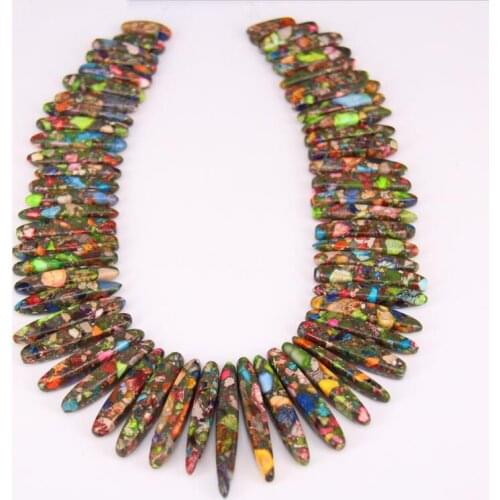 Full strand Rainbow Sea Sediment Stone Loose Beads Slice Pendants,Impression Stones Graduated Top Drilled Stick Points Necklace