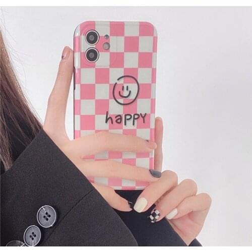 Phone Case for Iphone 12 11pro 11promax X XR XS MAX 6s 7 8 Plus Soft TPU Pink Checkerboard Plaid Checked Green Checkered Cover