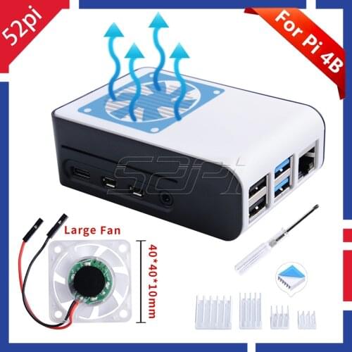 52Pi ABS Buckle Case Enclosure Shell Cover for Raspberry Pi 4 Model B, with Glare Cooling Fan Heatsinks for Raspberry Pi 4B